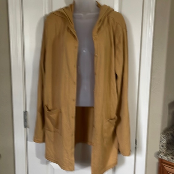 Mustard button up cardigan with a hoodie size XL - Picture 1 of 7